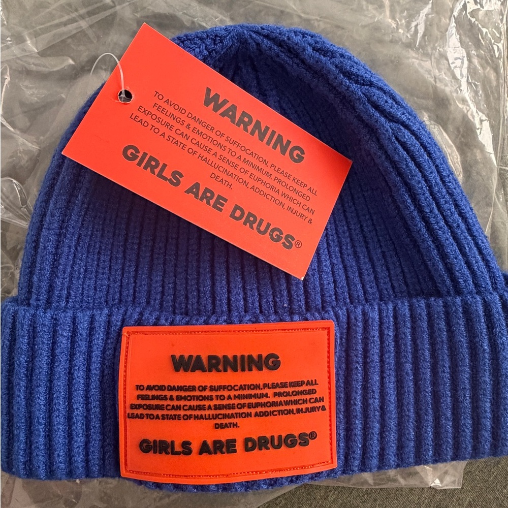 Girls Are Drugs Blue Ribbed Beanie -